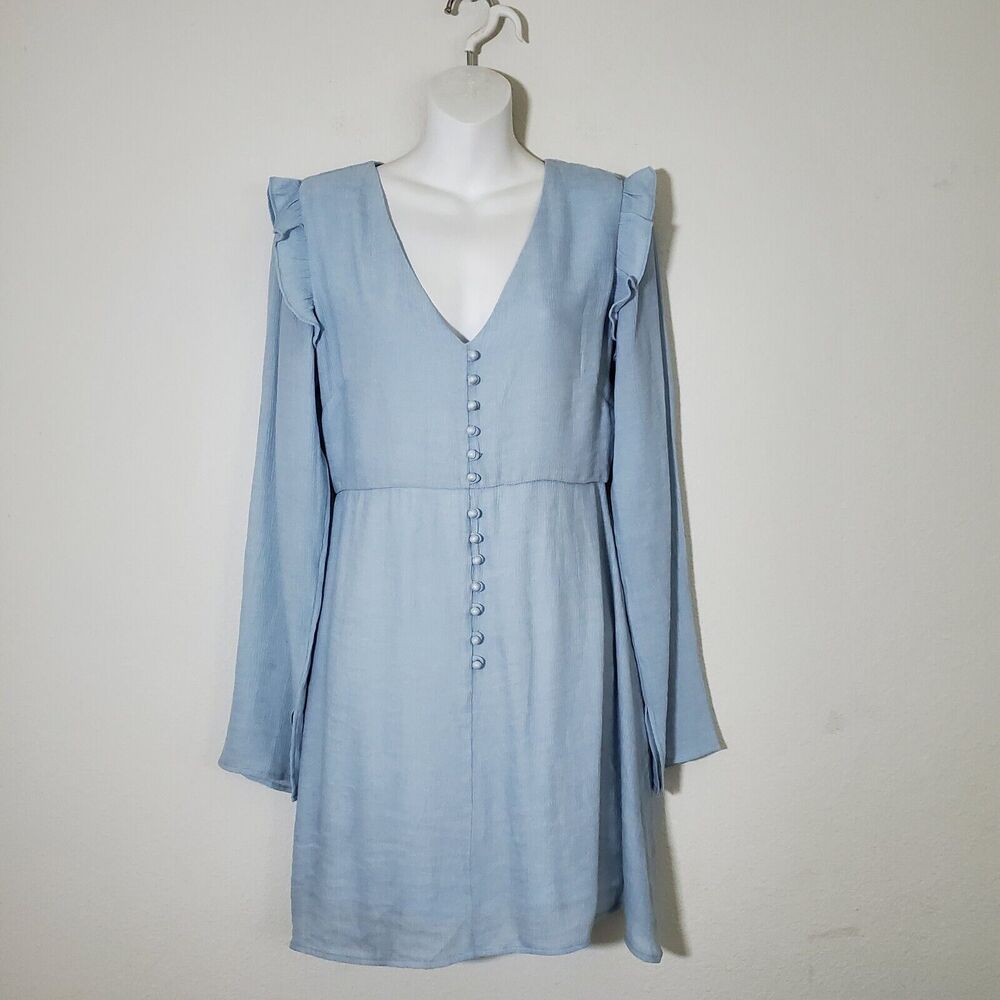 Line & Dot Women's Dress Medium Blue Gemma Mini Ruffles Romantic Femenine
